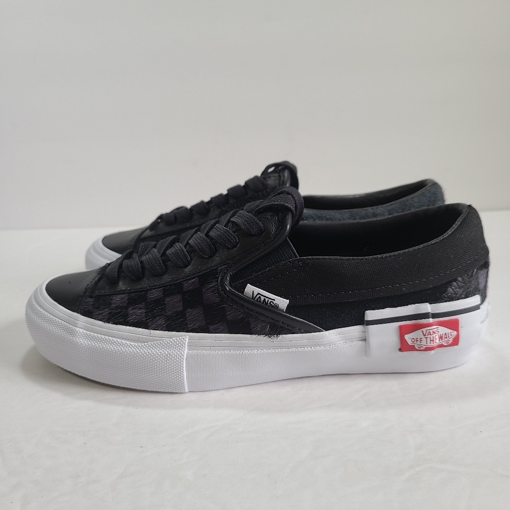 Vans Slip-On Cap Lx Pony Hair Checkerboard Black White Sneakers Women 7 Men 5.5 - Picture 6 of 10